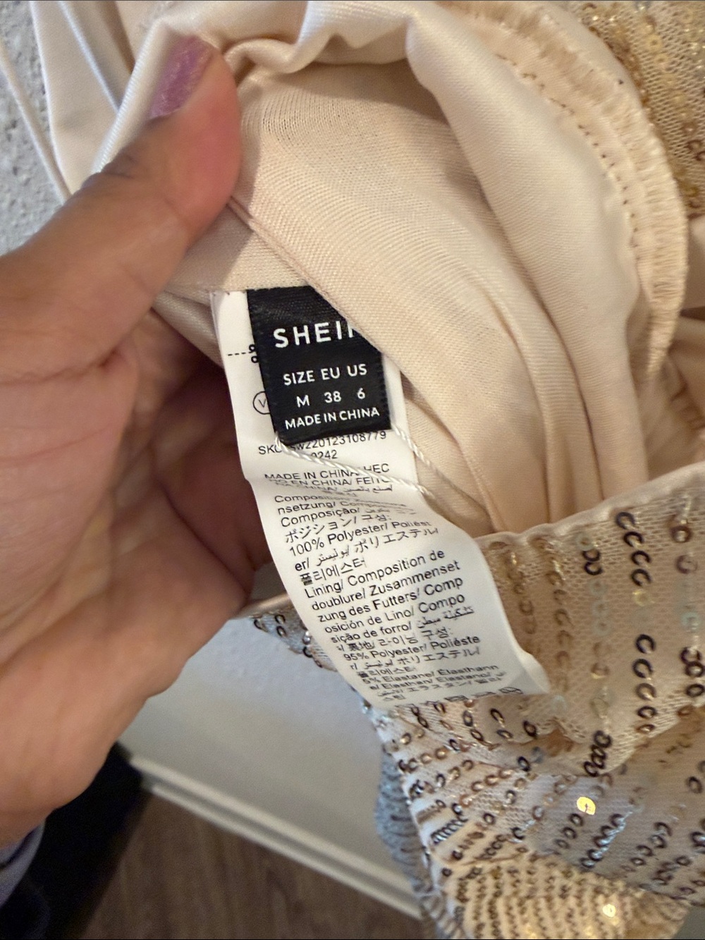 NWT SHEIN Champagne Sequin Cowl-Neck Jumpsuit - Picture 2 of 3
